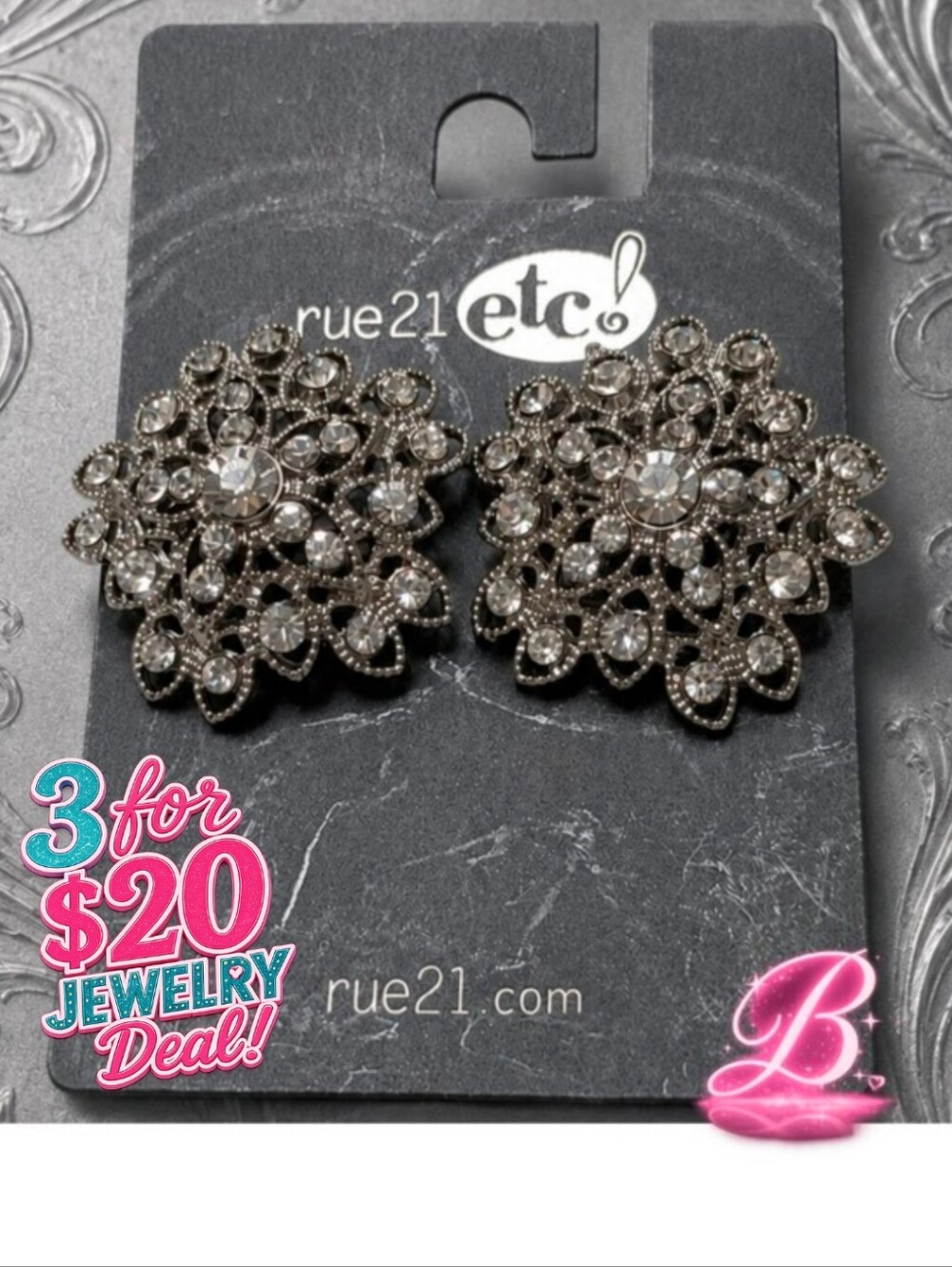 3/$20  Vintage-Inspired Silver Tone Rhinestone Statement Earrings NWT